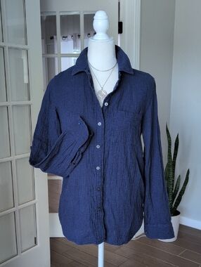 JCrew Navy Blue Gauze Cotton Button-Up Shirt XS